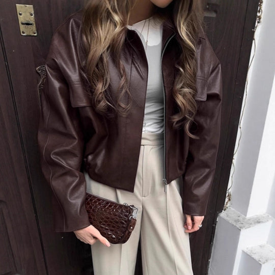 Damen cropped jacke mit robustem Kragen und praktischen Taschen EB