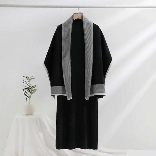 Damen Strickkleid mit drapierter Strickjacke EB