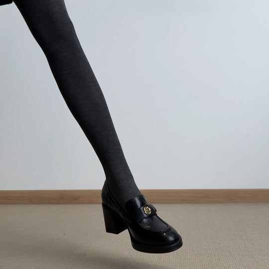 Damen elegante Loafers mit dekorativen Schnallen und komfortablem Absatz EB