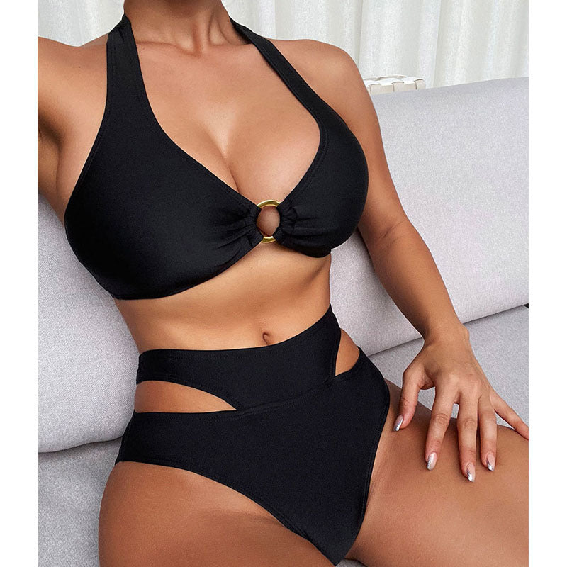 Damen Hochtaillierter Bikini mit Cut-Out-Details und elegantem Ring EB