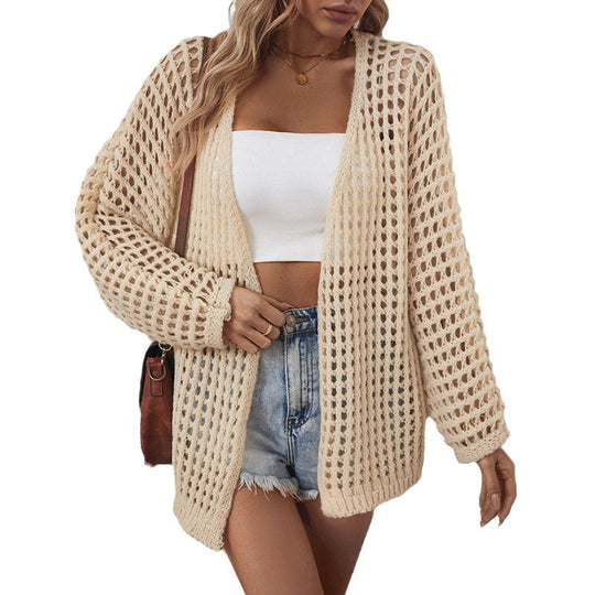 Damen luftige Strickjacke im modernen Netzdesign EB