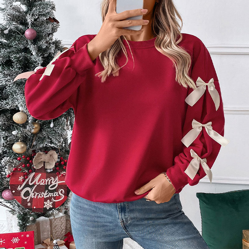 Damen Sweatshirt mit Rüschen und Schleifen EB
