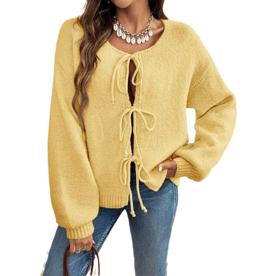 Damen lockerer Strickcardigan mit verstellbarem Bund EB