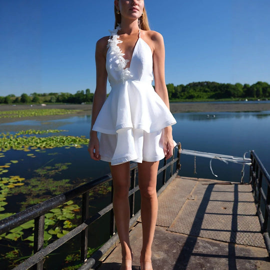 Damen Neckholder Kleid mit voluminösem Rock EB