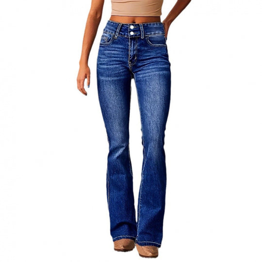 Damen Bootcut Jeans mit hohem Bund und modischen Knöpfen EB