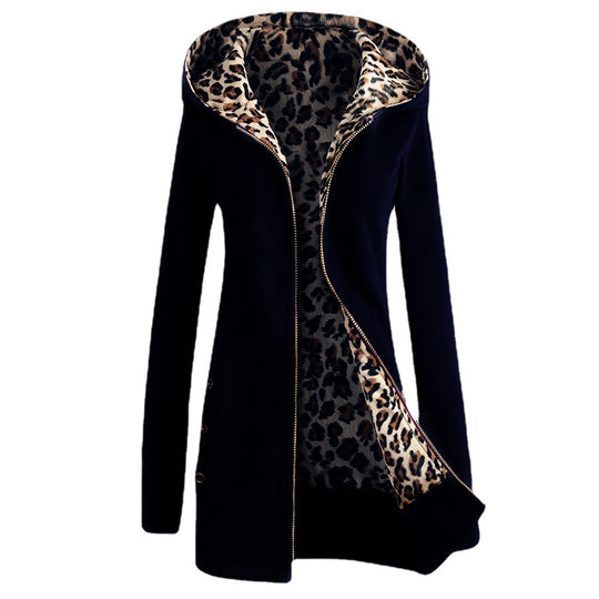 Damen Kapuzenpulloverjacke mit leopardem Innenfutter EB