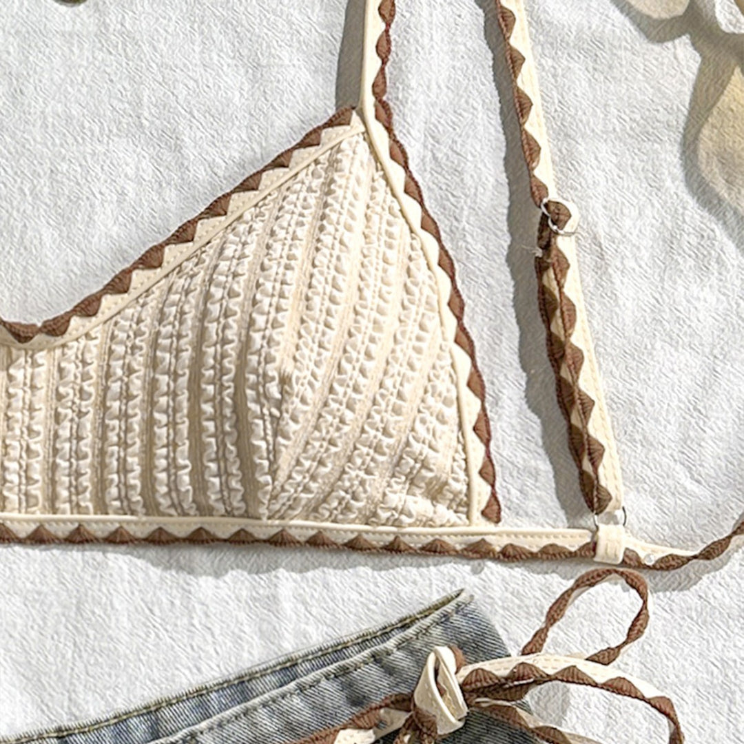 Damen Triangel-Bikini mit gestreiften Bindebändern EB