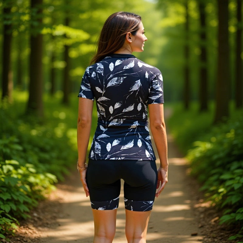 Damen Sportlicher Kurzarm Schwimmanzug mit floralem Muster EB