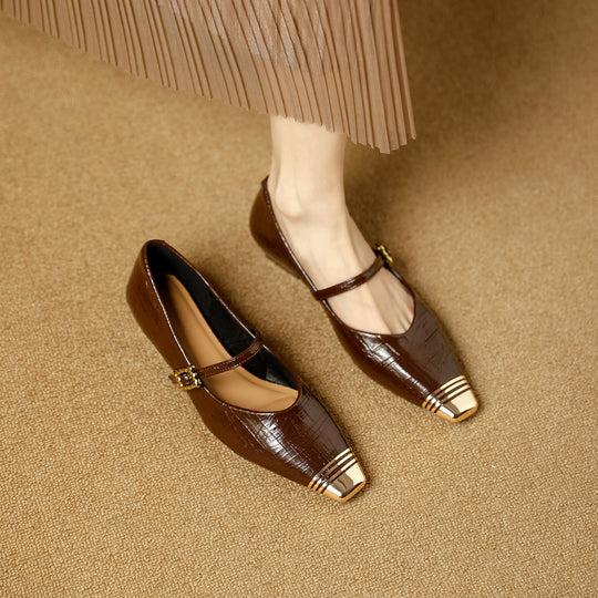 Damen Ballerinas mit elegantem Riemen und stilvollem Blockabsatz EB