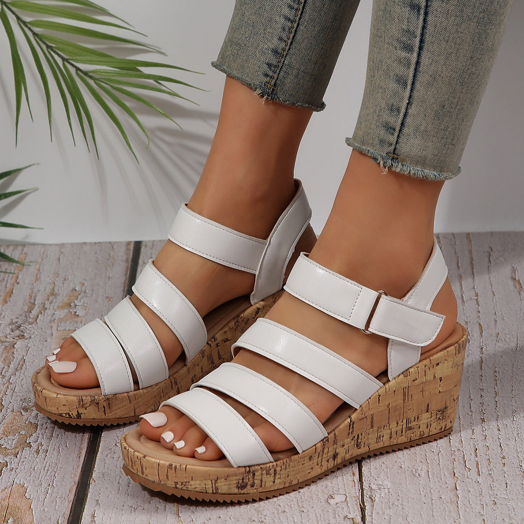 Damen Wedge-Sandalen mit dekorativen Riemen und Korksohle EB