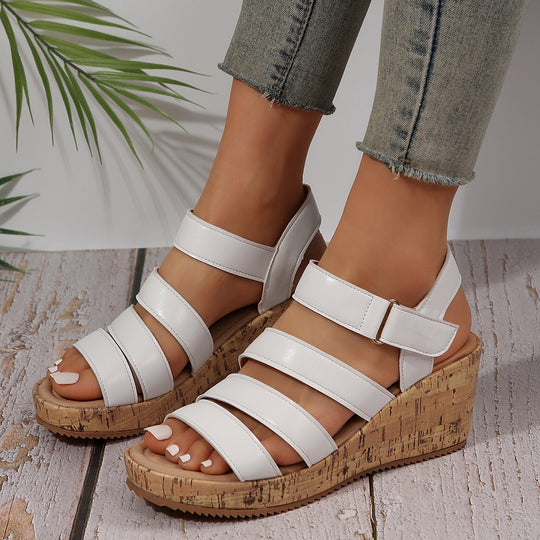 Damen Wedge-Sandalen mit dekorativen Riemen und Korksohle EB