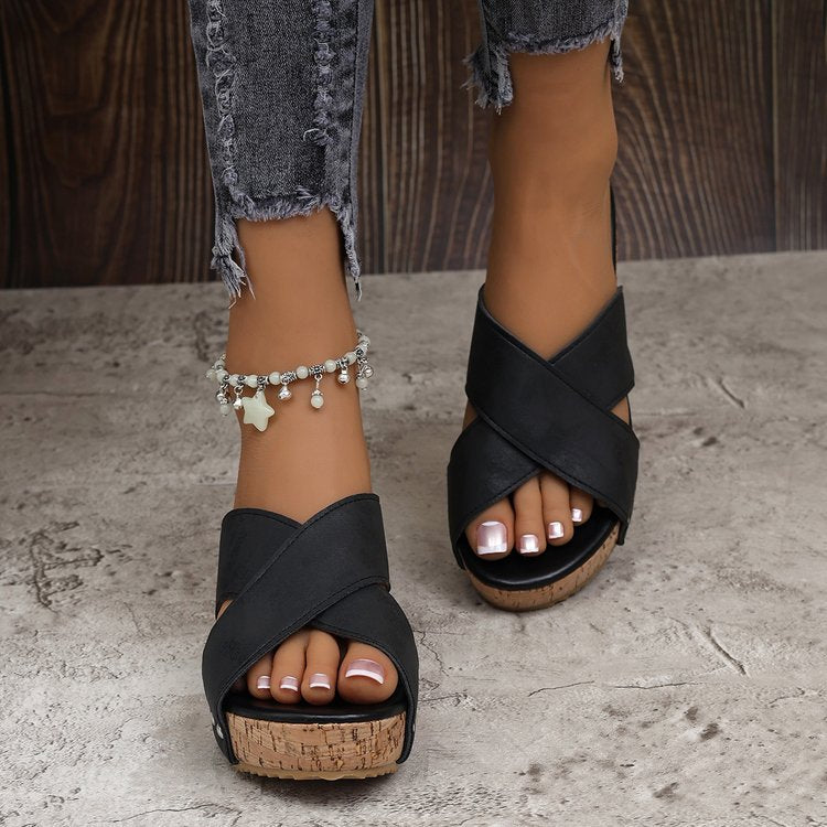 Damen Wedge-Pantoletten mit verstellbarem Riemendesign und Korkabsatz EB
