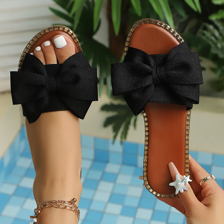 Damen trendige Slipper mit großem Schleifenakzent EB