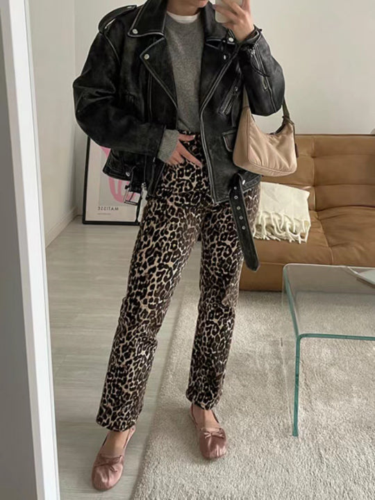 Damen jacke im Biker-Stil mit Volumenärmeln und asymmetrischem Reißverschluss EB