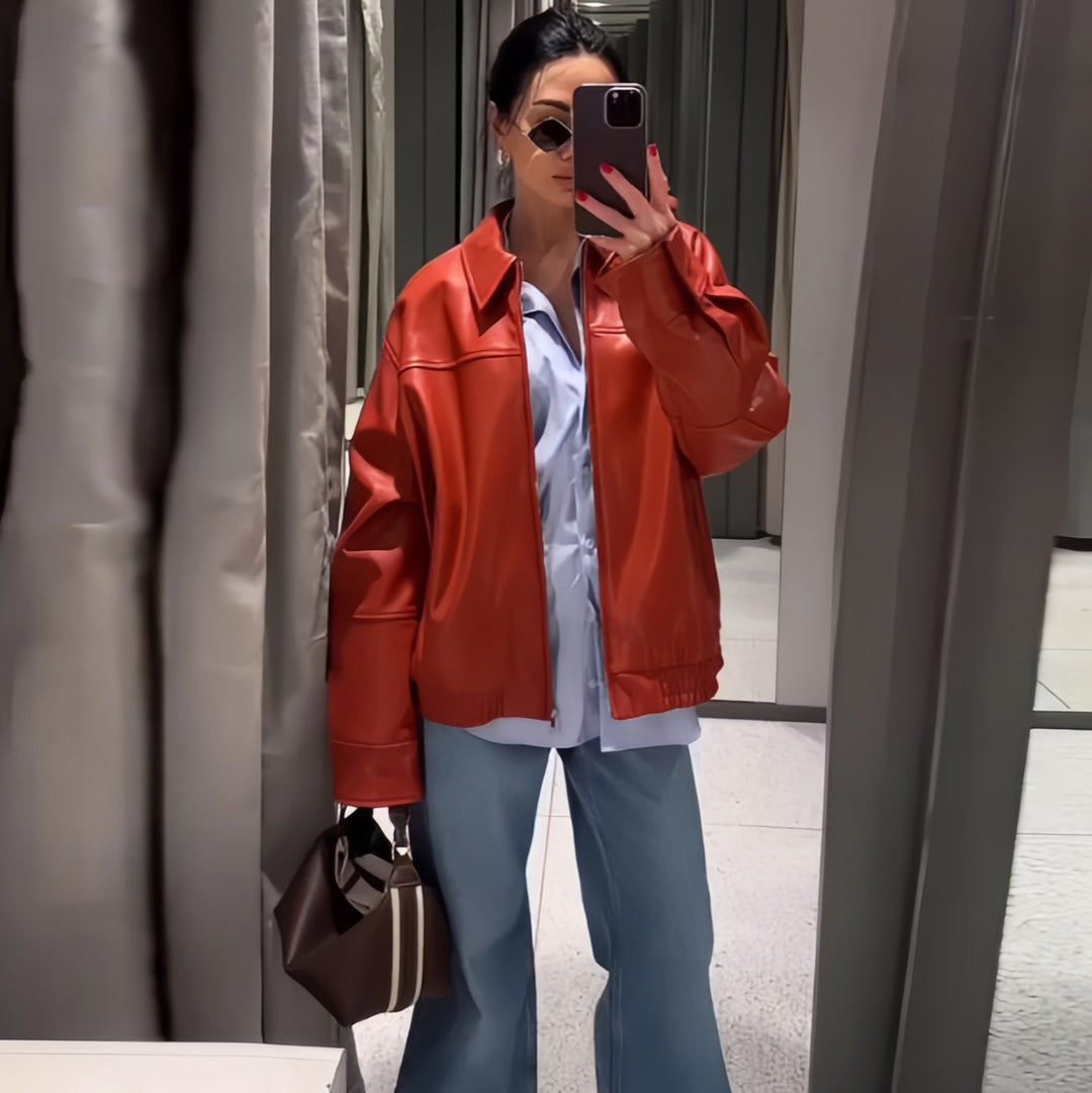 Damen Oversized Kunstlederjacke mit großzügigem Schnitt und modischen Details EB