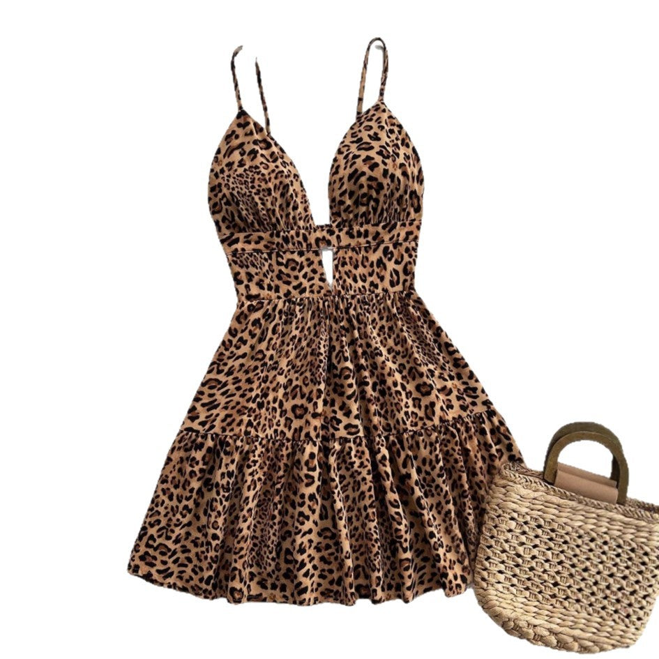 Damen Kleid mit raffiniertem Leo-Design und verstellbaren Trägern EB