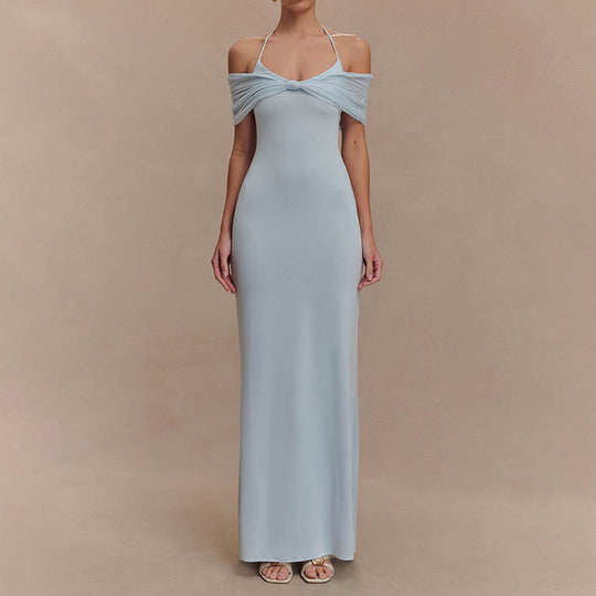 Damen Elegantes Maxi-Kleid mit schulterfreien Raffungen EB
