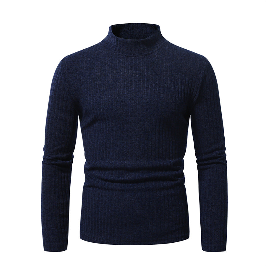 Herren eleganter Rollkragenpullover mit vertikalem Rippstrickdesign EB