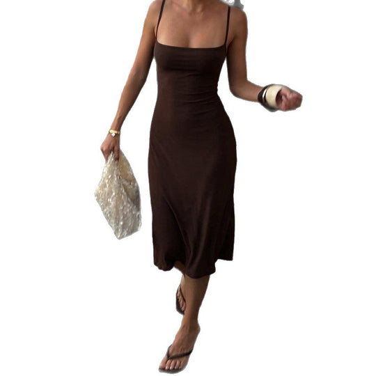 Damen Elegantes Maxikleid mit Spaghettiträgern und figurbetontem Schnitt EB