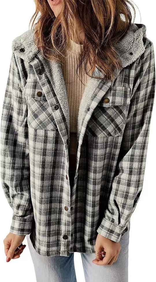 Damen Karierter Flanell-Jacke mit kuscheligem Innenfutter EB