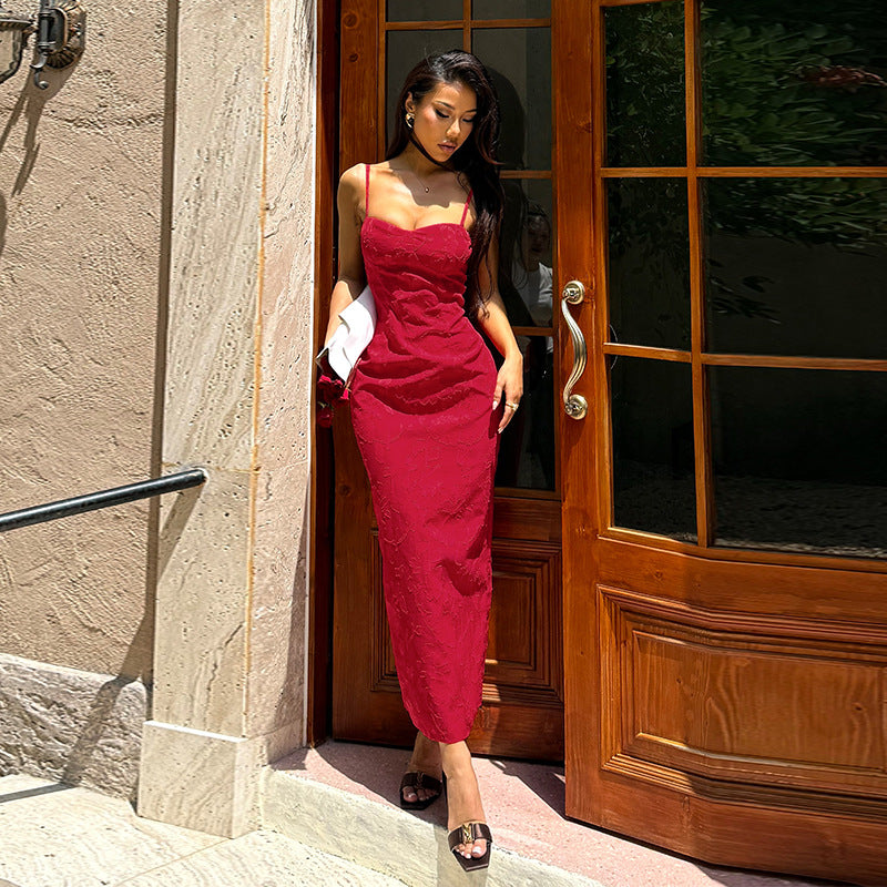 Damen figurbetontes Spitzenkleid mit Herz-Ausschnitt und Spaghetti-Trägern EB