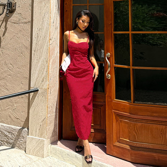 Damen figurbetontes Spitzenkleid mit Herz-Ausschnitt und Spaghetti-Trägern EB