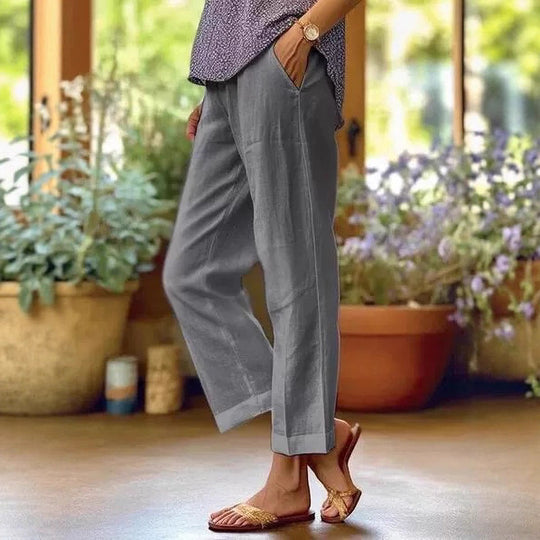 Damen Leinenhose mit weitem Schnitt und praktischen Taschen EB