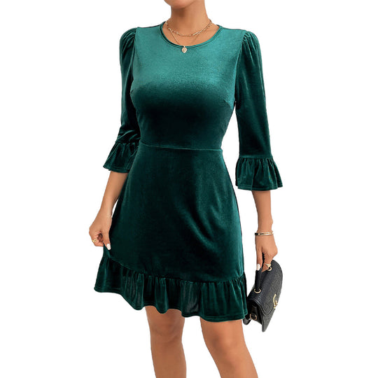 Damen Samt-Minikleid mit taillierter Korsagenlinie, gerafften Volantärmeln und stufigem Saum Eichborn Berlin