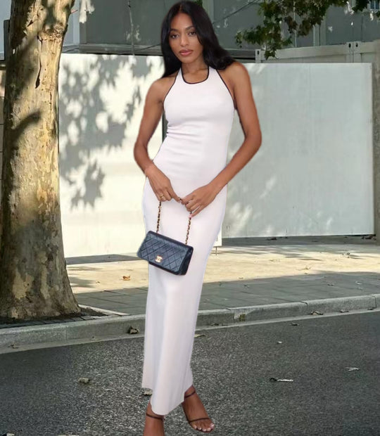 Damen Elegantes Maxikleid mit tiefem V-Ausschnitt und seitlichem Schlitz EB