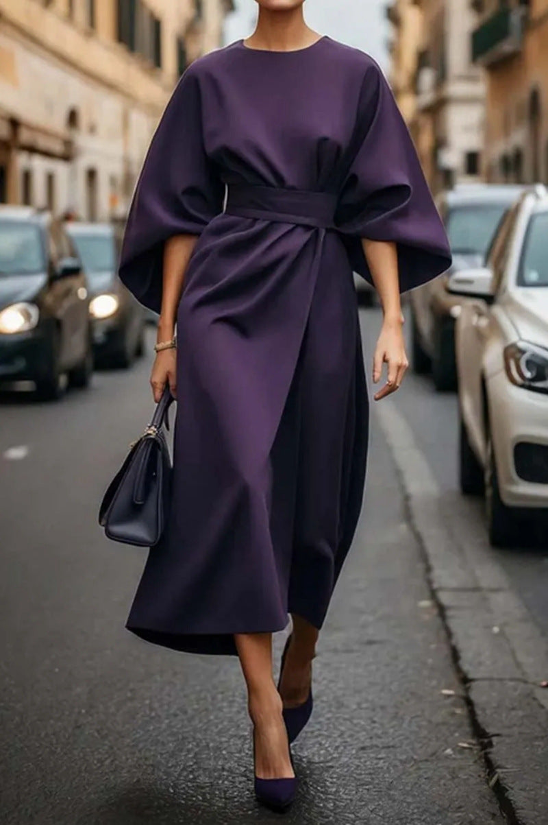 Damen elegantes Maxikleid mit Ballonärmel und tailliertem Schnitt EB
