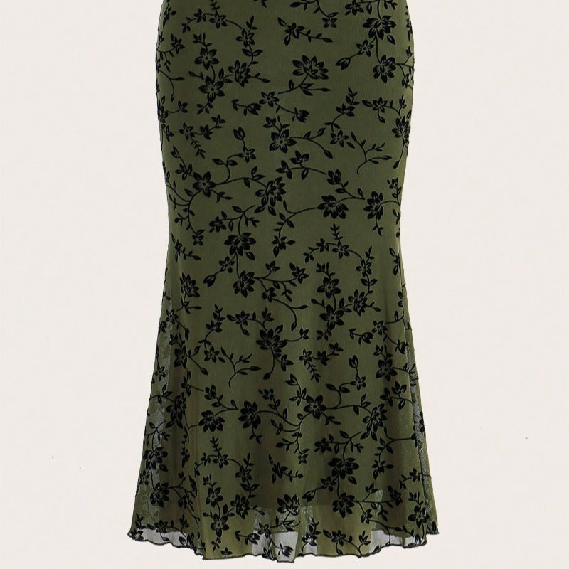 Damen Eleganter Maxirock mit floralem Design und leichtem Stoff EB