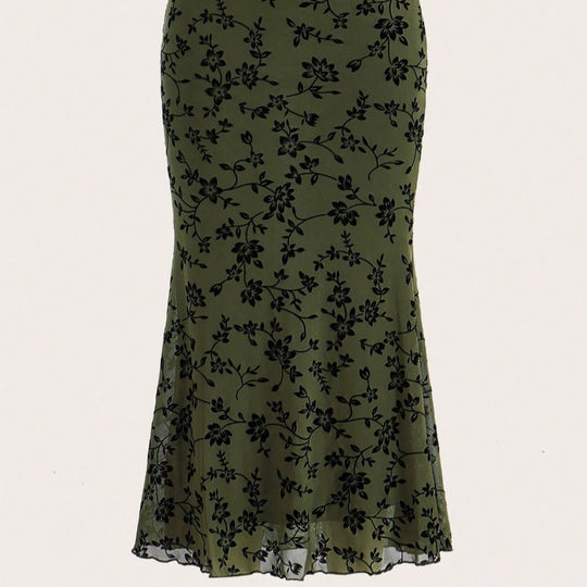 Damen Eleganter Maxirock mit floralem Design und leichtem Stoff EB