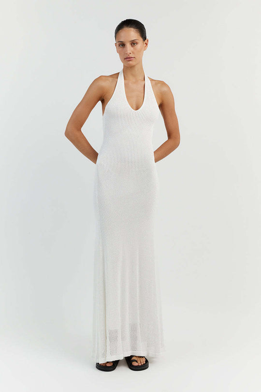 Damen Maxikleid aus feinem Netzstrick mit tiefem V-Ausschnitt EB
