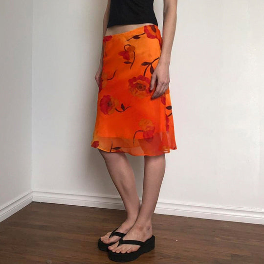 Damen schwingender Sommerrock mit floralen Mustern und leichtem Stoff EB