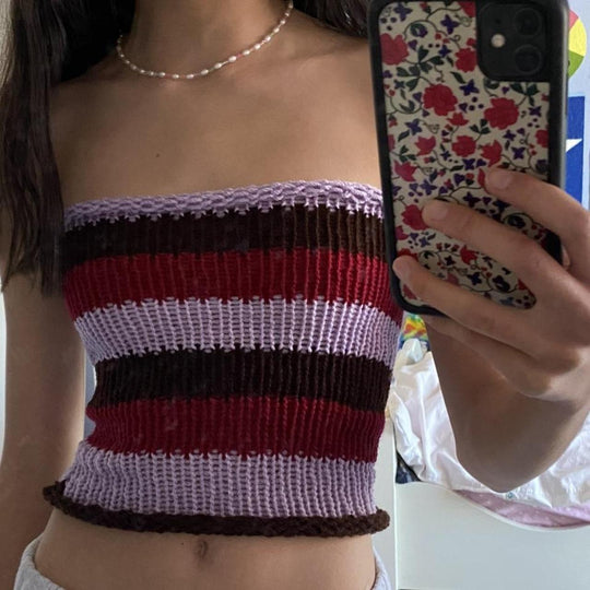 Damen Bandeau Oberteil mit bunten Streifen EB