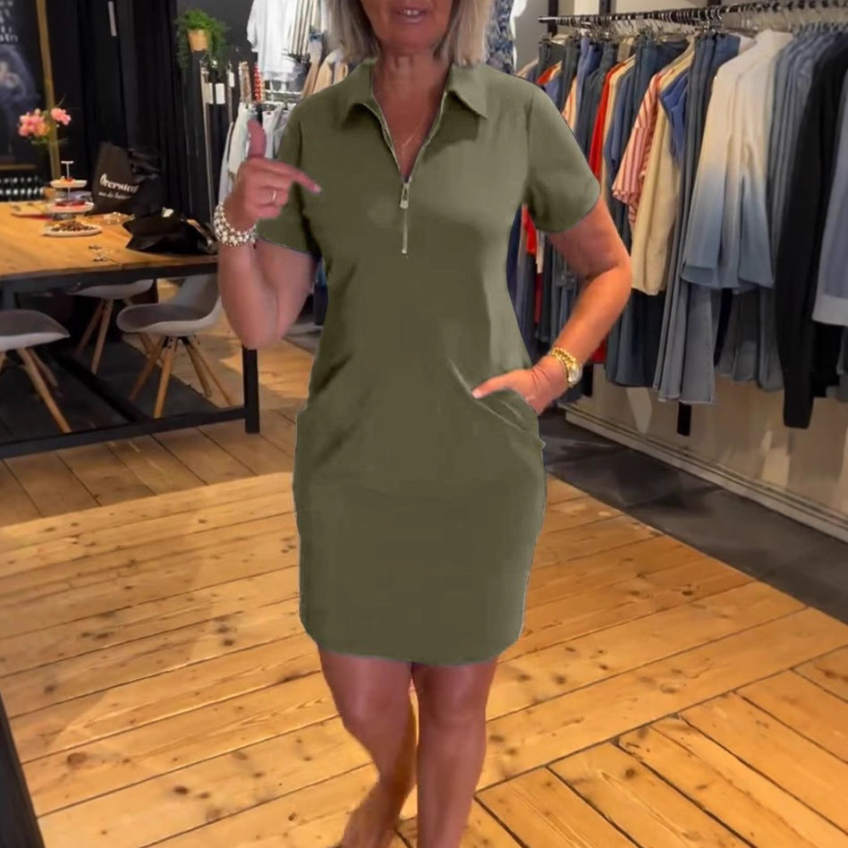 Damen nan legeres Polokleid aus Jersey mit Halbfrontreißverschluss und Eingrifftaschen EB