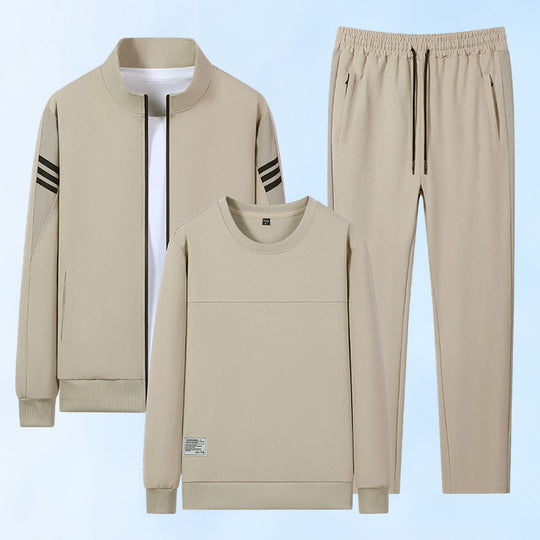 Herren lässiges Trainingsset mit Reißverschluss-Bomber, Rundhals-Sweatshirt und elastischer Jogginghose EB