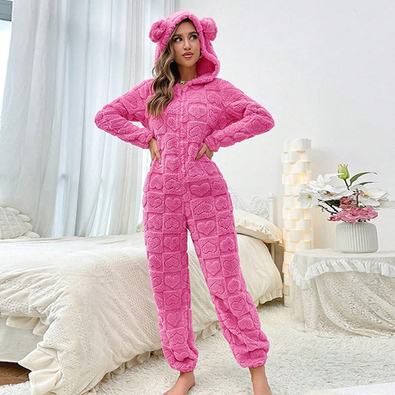 Damen Gemütlicher Fleece-Overall mit Kapuze EB