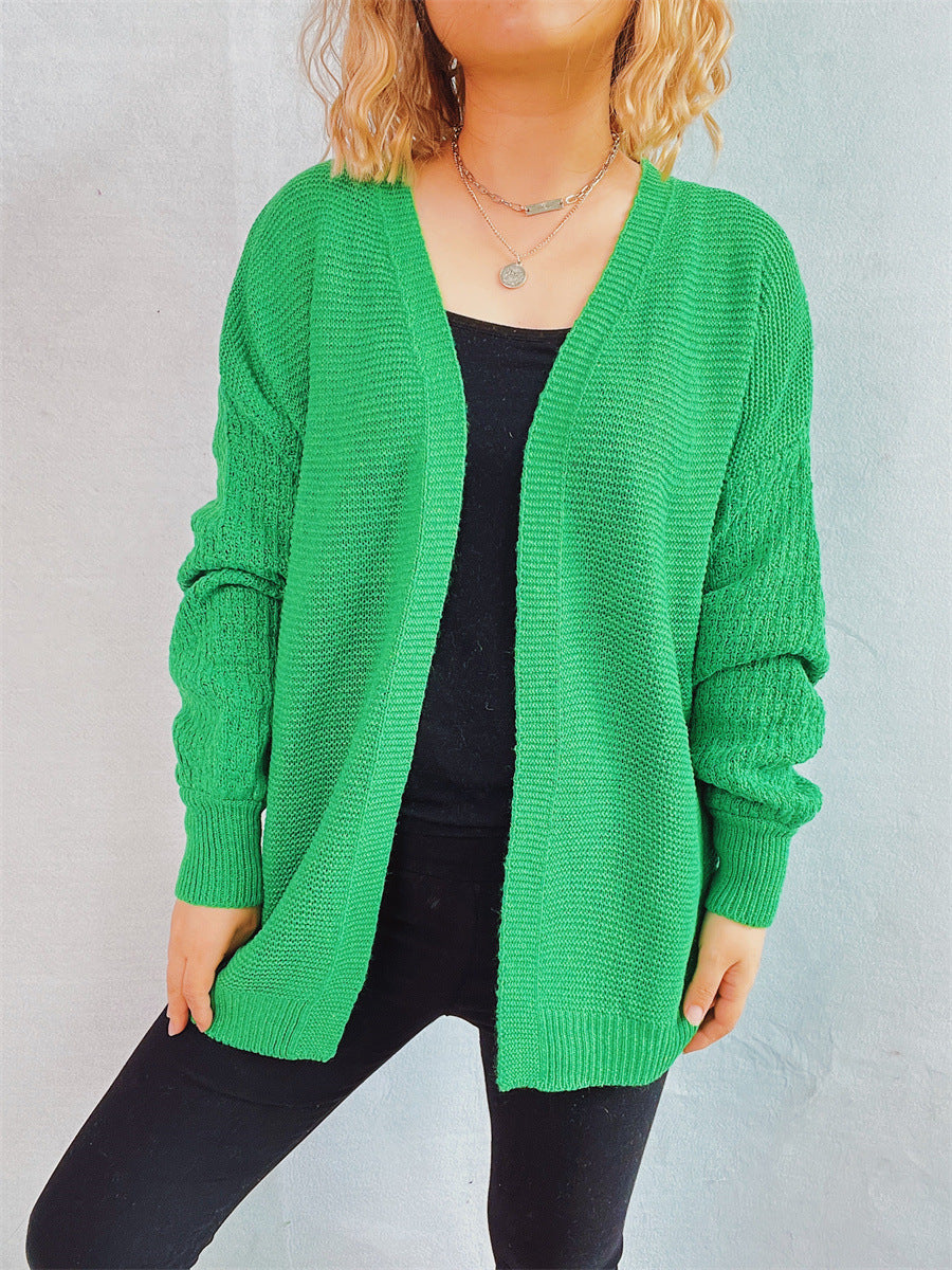 Damen lässige Strickjacke mit voluminösen Ärmeln und modernem Strukturmuster EB