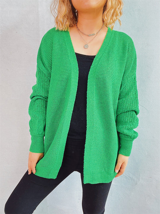 Damen lässige Strickjacke mit voluminösen Ärmeln und modernem Strukturmuster EB