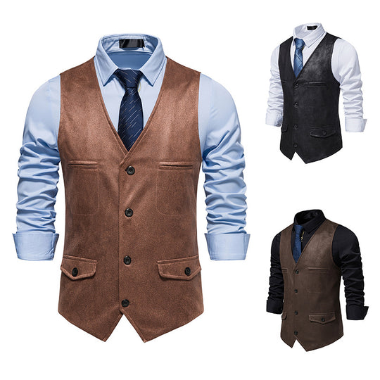 Herren Elegante Kunstlederweste mit praktischen Taschen EB