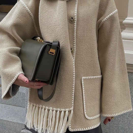 Damen Oversized Strickjacke mit Fransen und Taschen EB
