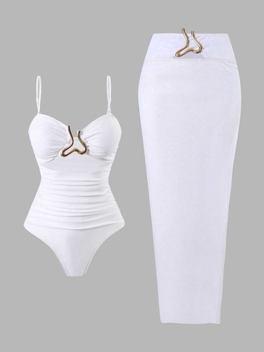 Damen Eleganter Badeanzug mit schickem Wrap-Rock EB