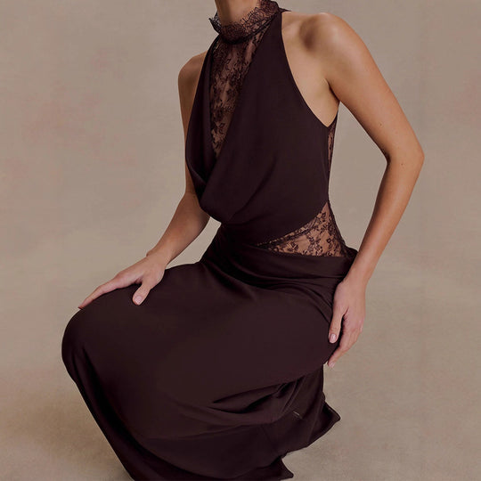 Damen Elegantes Bodenkonturen-Kleid mit exquisiter Spitzeneinlage EB