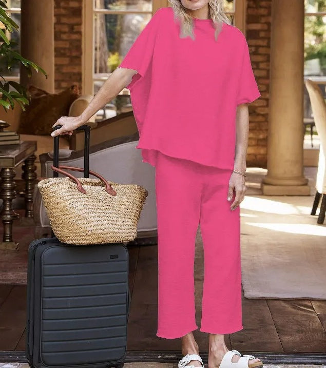 Damen lässiges Lounge-Set mit weit geschnittenem Oberteil und bequemen Hosen EB