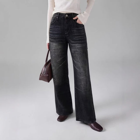 Damen weite High-Waist Jeans mit einzigartiger Textur EB