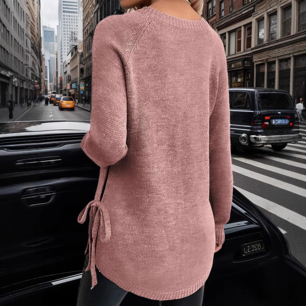 Damen lässiger Pullover mit seitlichen Bindebändern EB