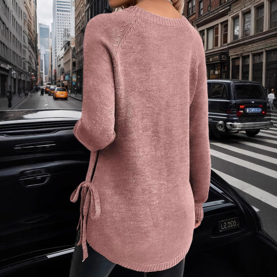 Damen lässiger Pullover mit seitlichen Bindebändern EB