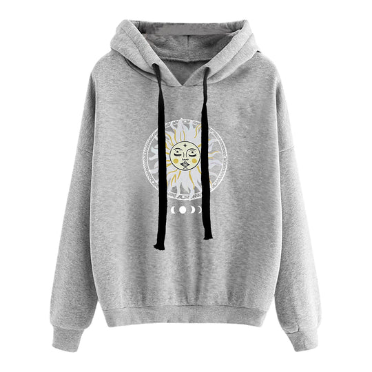 Damen nan lässiger Oversize Kapuzenpullover mit Herz‑und‑Pfotenprint, Kordelzug und gerippten Bündchen EB