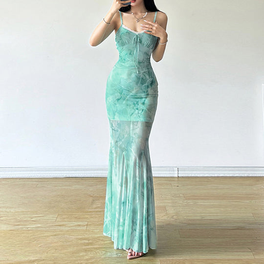 Damen Maxikleid mit fließendem Schnitt und romantischen Transparenzakzenten EB